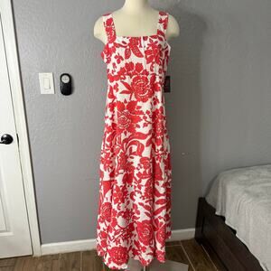 Vince Camuto Floral Tiered Maxi Dress, Red/White, L